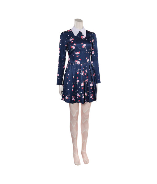 Women Purple Flower Printed Dress with Tights Fullset Bundle Halloweeen Costume