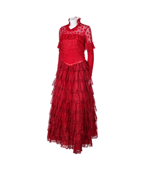 Women Red Wedding Dress Mesh Long Dress Witch Role Play Halloween Costume