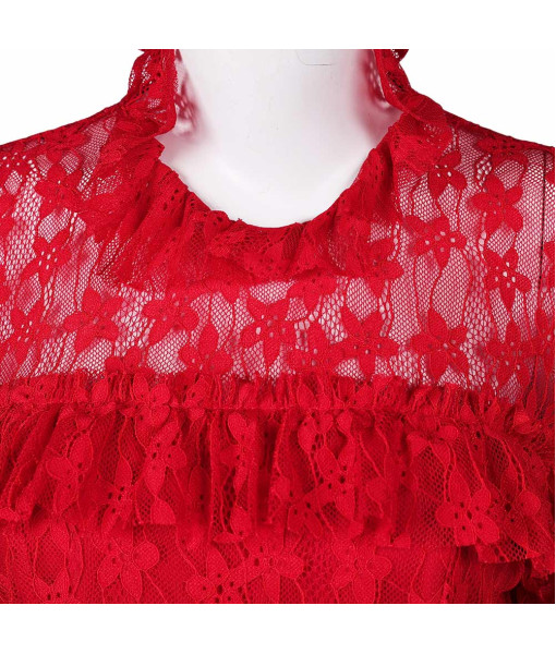 Women Red Wedding Dress Mesh Long Dress Witch Role Play Halloween Costume