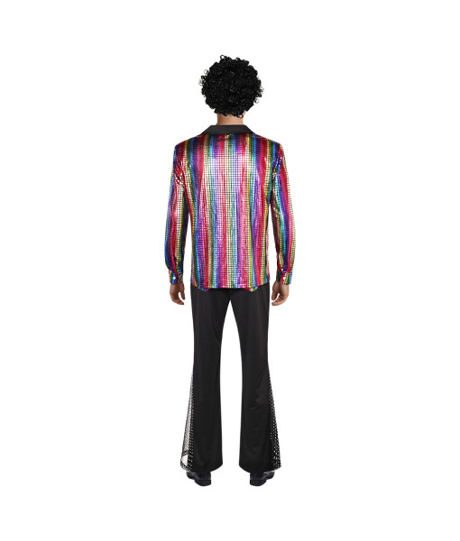 Men 70s Disco Style Shirt Flared Pants 6Pcs Color Set Halloween Costume
