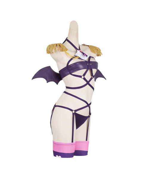 Women Black Leather Sexy Devil Strip Lingerie with Wings Halloween Costume