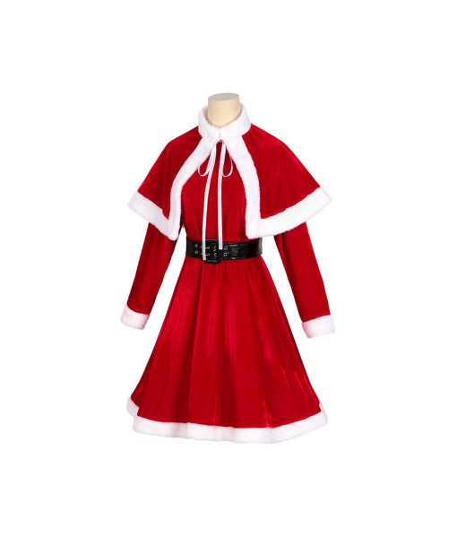 Women Red Dress with Shawl Uniform Set Santa Claus Christmas Costume