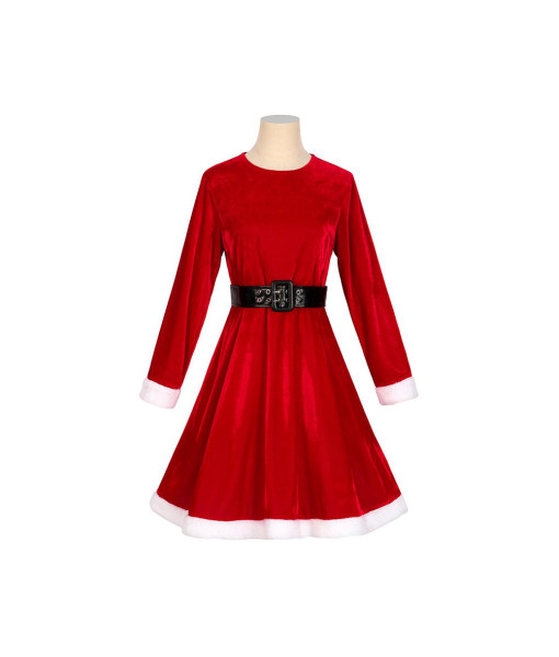 Women Red Dress with Shawl Uniform Set Santa Claus Christmas Costume