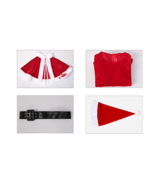 Women Red Dress with Shawl Uniform Set Santa Claus Christmas Costume