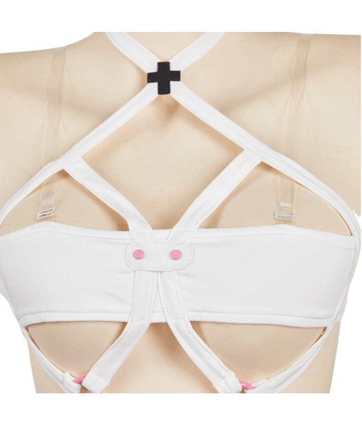 Women White Leather Sexy Angel Strip Lingerie With Wings Halloween Costume