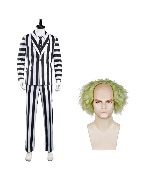 Men Gothic Black and White Striped Suit Halloween Stage Costume