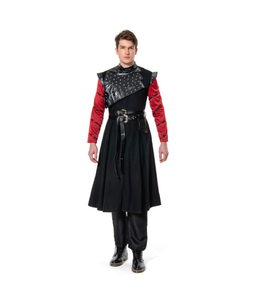 Men Medieval Fantasy Black Leather Prince Outfit Halloween Stage Costume