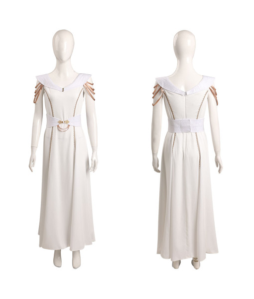 Women Medieval Fantasy Golden Sleeve Noble White Dress Halloween Costume