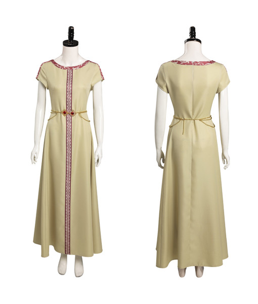 Women Medieval Fantasy Beige Maid Long Dress Palace Halloween Costume