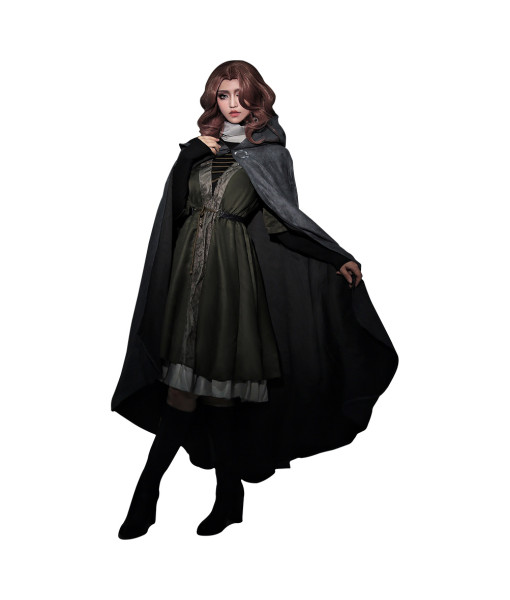 Women Medieval Fantasy Witch Wizard Hooded Cloak Fullset Halloween Costume