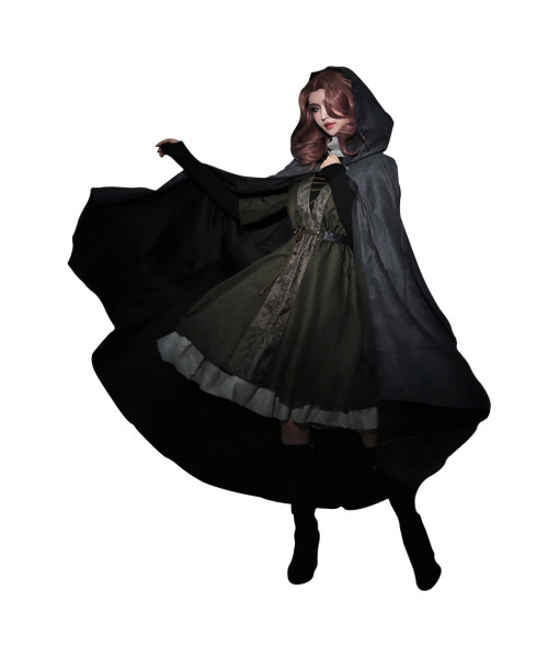 Women Medieval Fantasy Witch Wizard Hooded Cloak Fullset Halloween Costume