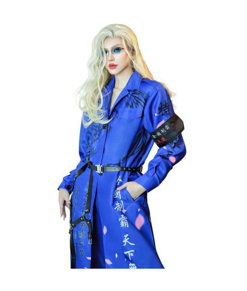Women Blue Japanese Bakuzoku Uniform Motorcyle Gang Halloween Carnival Suit Costume
