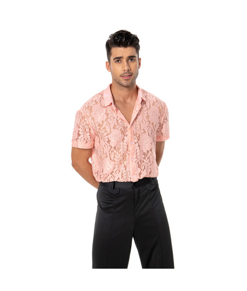 1980s Pink Lace Shirt Men Halloween Costume