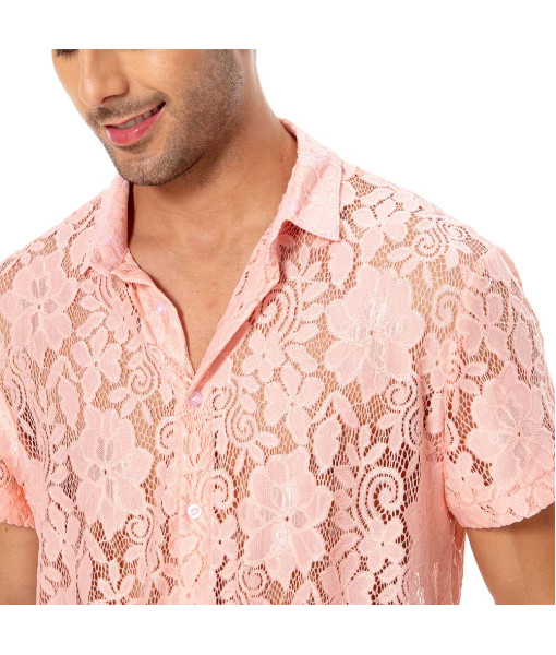 1980s Pink Lace Shirt Men Halloween Costume