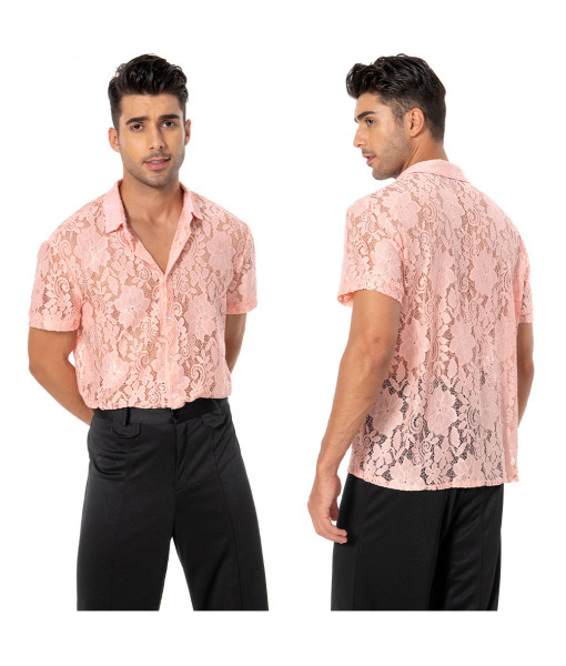 1980s Pink Lace Shirt Men Halloween Costume
