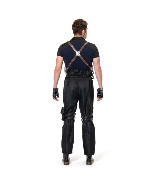 Men Black Tactical Suit Tight Top with Leather Strap Gun Pouch Halloween Costume