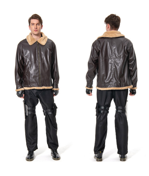 Men Brown Jacket Coat with Black Tactical Tights Strap Gun Bag Fullset Outfit Agent Role play Halloween Costume