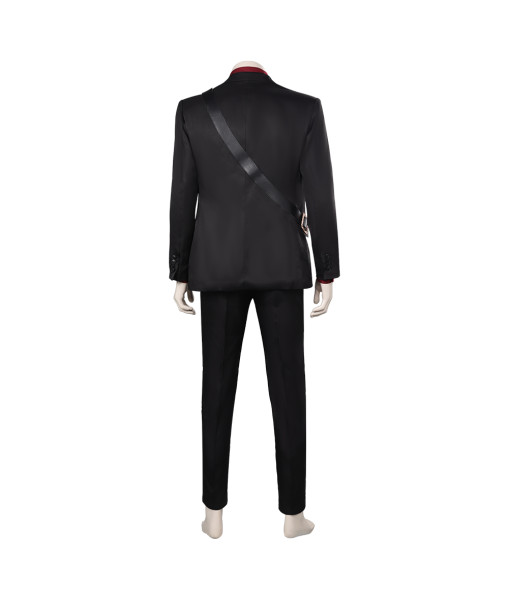 Men Black Suit Red Linin with Leather Stirp Uniform Outfit