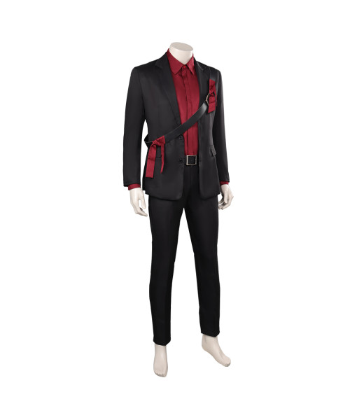 Men Black Suit Red Linin with Leather Stirp Uniform Outfit