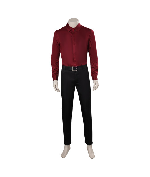Men Black Suit Red Linin with Leather Stirp Uniform Outfit