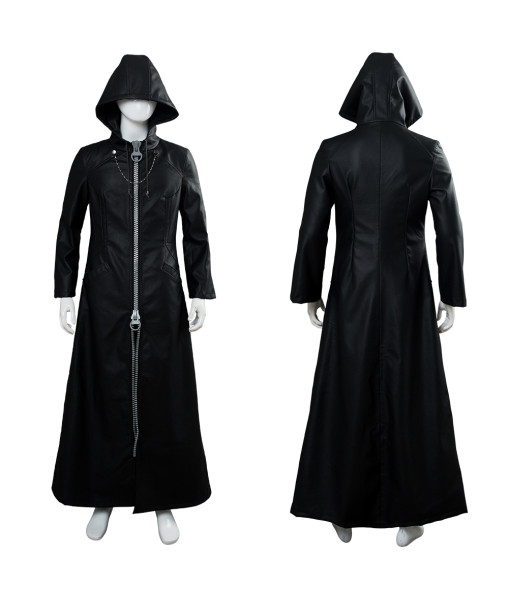 Men Gothic Leather Black Overcoat Exaggerated Zipper Stylish Halloween Costume