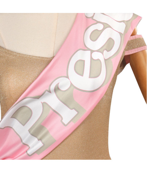 Women Vintage Miss Beauty Pageant Pink Dress Halloween Stage Costume