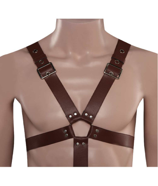 Men Brown Lychee Leather Pants Gloves Belt Outfit Apocalypse Style Halloween Costume