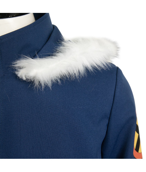 Men Blue Jacket White Fur Collar Pants 2Pcs Outfit