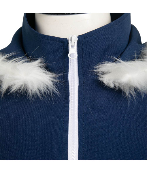 Men Blue Jacket White Fur Collar Pants 2Pcs Outfit