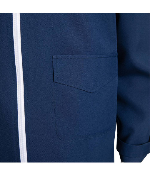 Men Blue Jacket White Fur Collar Pants 2Pcs Outfit