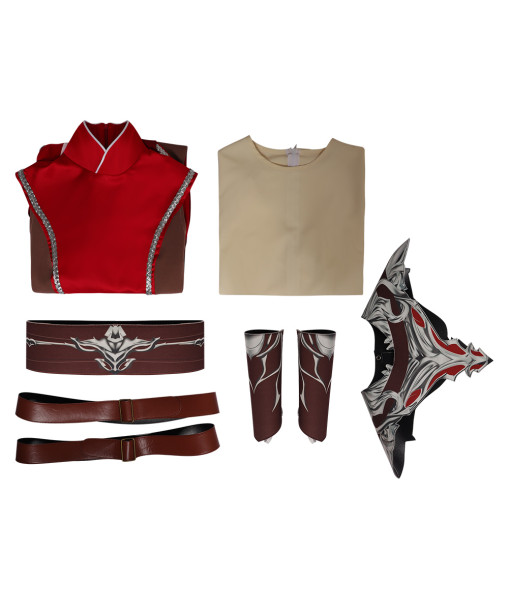 Women Medieval Fantasy Red Long Robe Outfit Warlock Fullset Halloween Costume