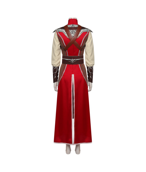 Women Medieval Fantasy Red Long Robe Outfit Warlock Fullset Halloween Costume