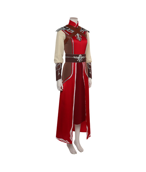 Women Medieval Fantasy Red Long Robe Outfit Warlock Fullset Halloween Costume