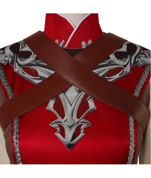 Women Medieval Fantasy Red Long Robe Outfit Warlock Fullset Halloween Costume