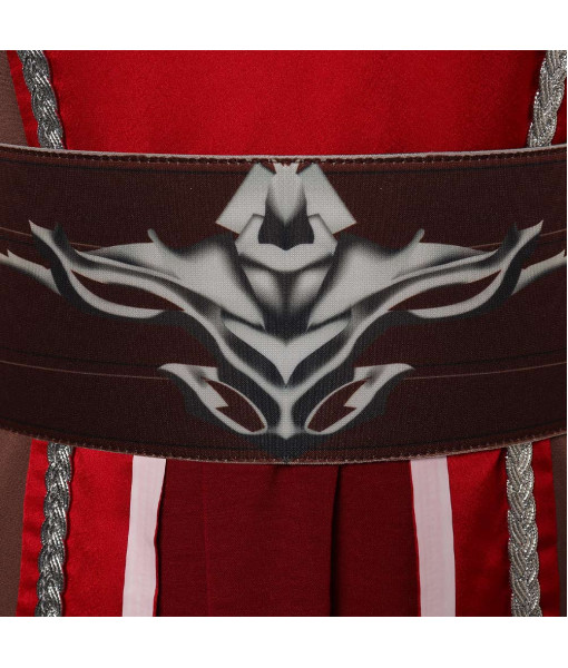 Women Medieval Fantasy Red Long Robe Outfit Warlock Fullset Halloween Costume