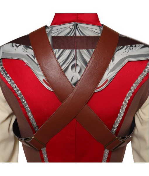 Women Medieval Fantasy Red Long Robe Outfit Warlock Fullset Halloween Costume