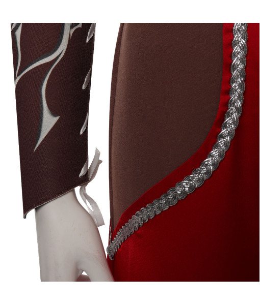 Women Medieval Fantasy Red Long Robe Outfit Warlock Fullset Halloween Costume