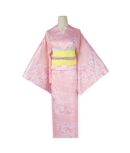 Women Japanese Outfit Pink Kimono Halloween Costume
