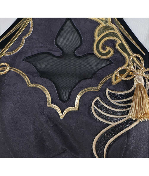 Women Flare Sleeve Black Chinese Cheongsam Alter Slim Dress Halloween Costume