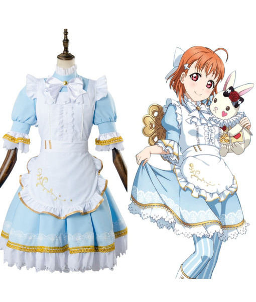 Chika Takami Love Live! Aqours Wonderland Alice Cosplay Costume Maid Suit Dress