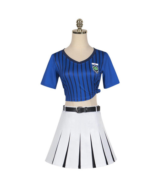 Women Blue Top White Short Skirt Cheerleader Uniform Halloween Costume