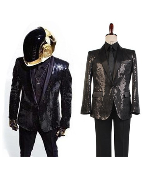 Daft Punk Sparking Black Sequin Performance Jacket Pants Outfits Robot Cosplay Costume Black Version