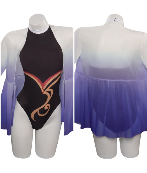 Women Purple Gradient Shawl Black Swimsuit One Piece Halloween Costume