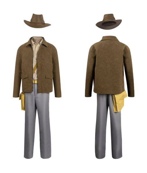 Men Brown Coat Jacket Adventurer Cowboy Hat Fullset Halloween Costume