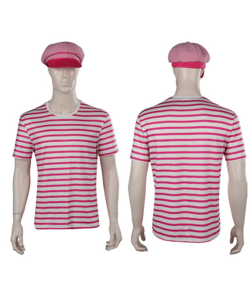 Men Pink Stripes T-shirt Hat Sailor Summer Outfit 