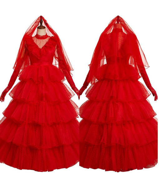 1980s Horror Red Wedding Dress Women Halloween Costume