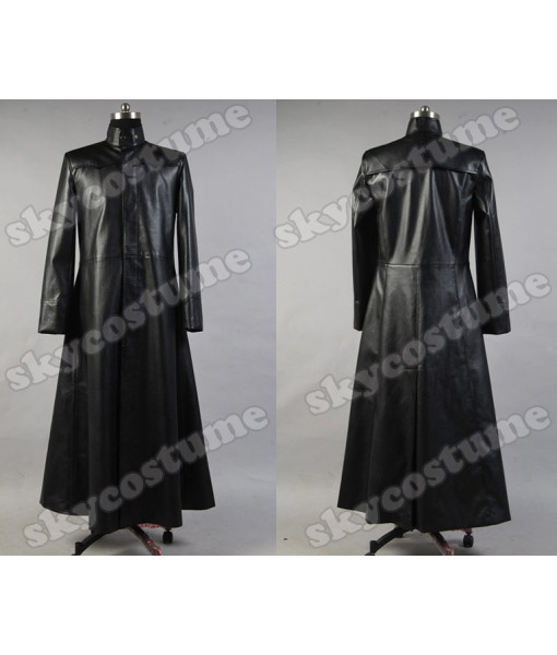 The Matrix Neo Long Black Leather Coat Cosplay Costume from The Matrix