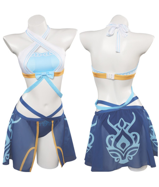 Women Blue Design Pattern 2Pcs Swimsuit Clearence 