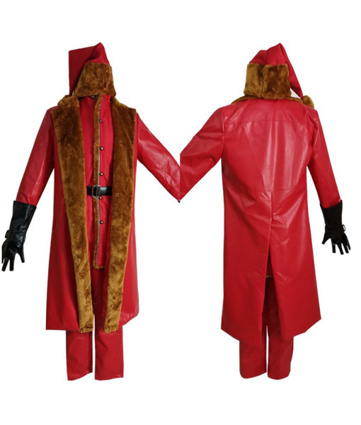 Adult Red Collar Coat Suit 2Pcs Santa Claus Role Play Christmas Special Costume