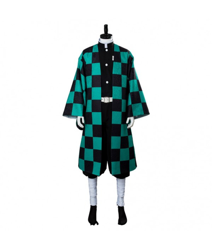 Men Dark Green Plaid Samurai Jacket Halloween Costume- Skycostume